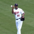 Delmon Young throwing in the practice ball