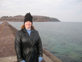Kari with Presque Isle in the background