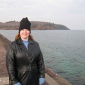 Kari with Presque Isle in the background