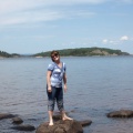 Ginger on a Rock in Lake Superior