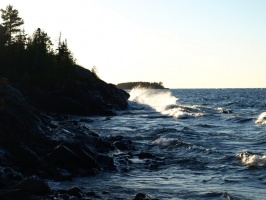 Waves crashing into the shoreline