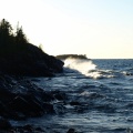 Waves crashing into the shoreline