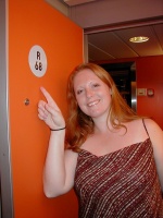 Kari and our stateroom door