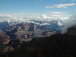 Blue sky and low clouds over the Grand Canyon