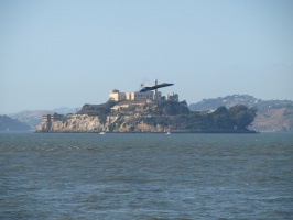 Condensation as a Blue Angel passes Alcatraz