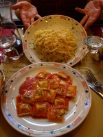 spaghetti alla carbonara and ravioli